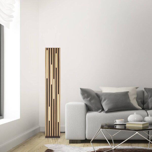 Paul Neuhaus Smart LED stojacia lampa Q-Acoustic wood výška 162 cm, Svetlé drevo, Obývacia izba / jedáleň, Drevo, Moderný
