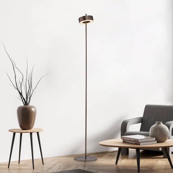 Q-Smart-Home Paul Neuhaus Smart LED stojacia lampa Q-Rotate tmavohnedá 140 cm, Hnedá / hrdzavá, Obývacia izba / jedáleň, Hliník, Moderný, Stojaca lampa