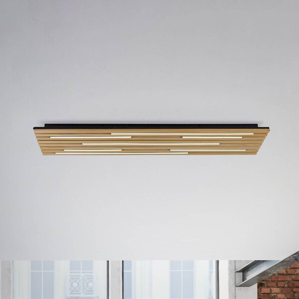 Paul Neuhaus Smart LED stropné svietidlo Q-Acoustic wood 115 x 31cm, Svetlé drevo, Obývacia izba / jedáleň, Drevo, Moderný, Stropné svetlo