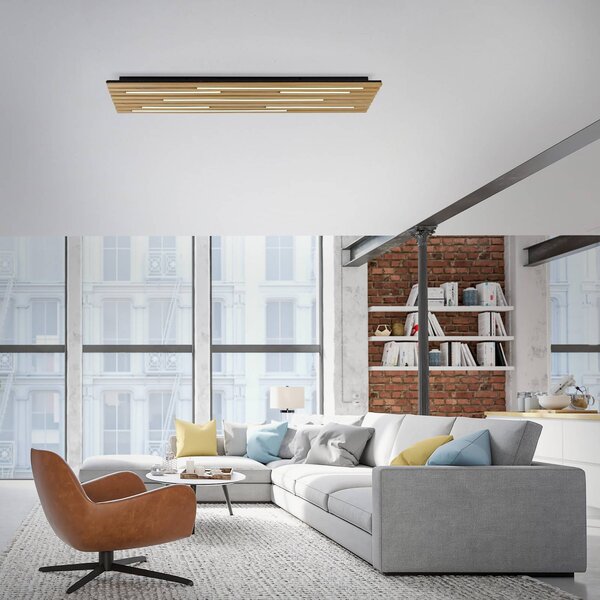 Paul Neuhaus Smart LED stropné svietidlo Q-Acoustic wood 115 x 31cm, Svetlé drevo, Obývacia izba / jedáleň, Drevo, Moderný, Stropné svetlo