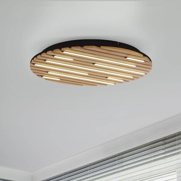 Paul Neuhaus Smart LED stropné svietidlo Q-Acoustic, drevo Ø 60 cm, Svetlé drevo, Obývacia izba / jedáleň, Drevo, Moderný, Závesné svietidlo