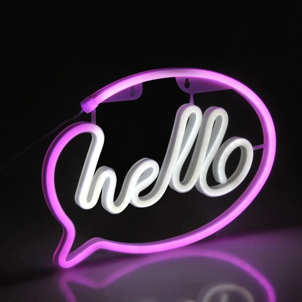 LED Neónová nástenná dekorácia HELLO LED/3W/3xAA USB ružová