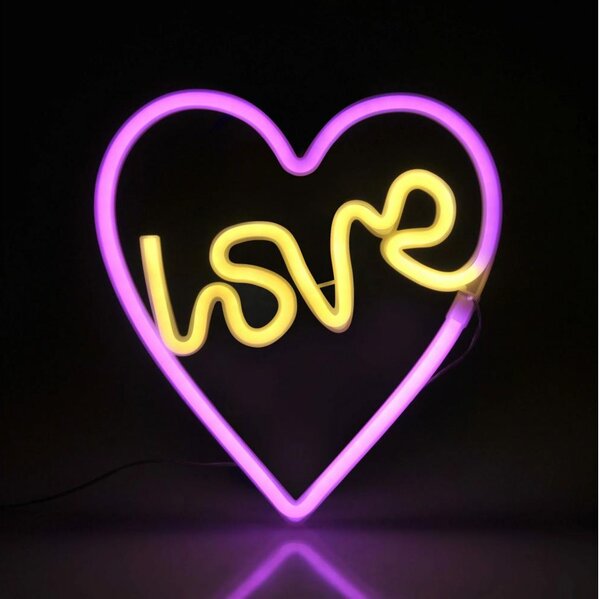 LED Neónová nástenná dekorácia LOVE LED/3W/3xAA USB ružová
