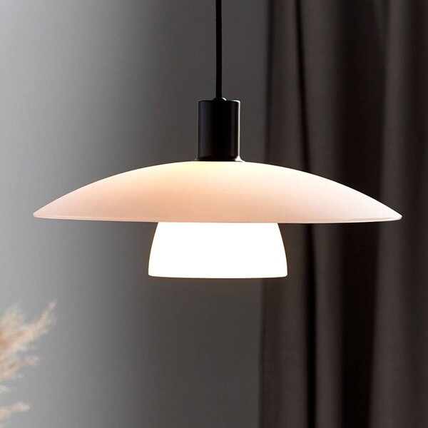Závesná lampa Verona v bielej a čiernej, Biela / opálová, Obývacia izba / jedáleň, Sklo, Moderný, Závesné svietidlo