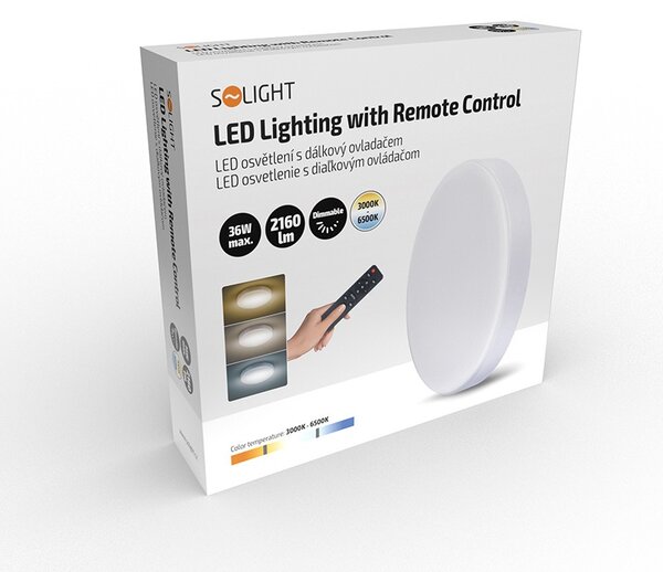 SOLIGHT LED osvetlenie LECCE CCT 36W, 2160lm, 30cm, diaľkový ovládač, stmievateľné, biele