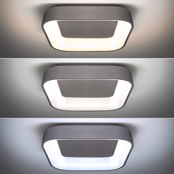 SOLIGHT LED stropné svetlo štvorcové Treviso, 48W, 2880lm, stmievateľné, diaľkové ovládanie, šedá