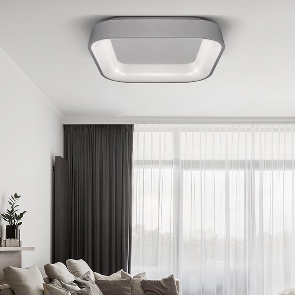 SOLIGHT LED stropné svetlo štvorcové Treviso, 48W, 2880lm, stmievateľné, diaľkové ovládanie, šedá