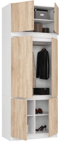 Skriňa s nadstavcom S 90 cm biela / dub sonoma