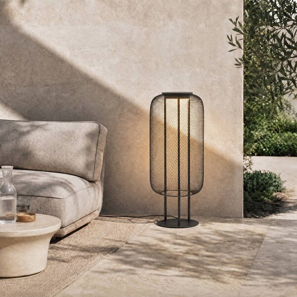 LED stojacia lampa Lucande Korvyn, čierna, výška 80 cm, IP44, Čierna, kov, Dizajn