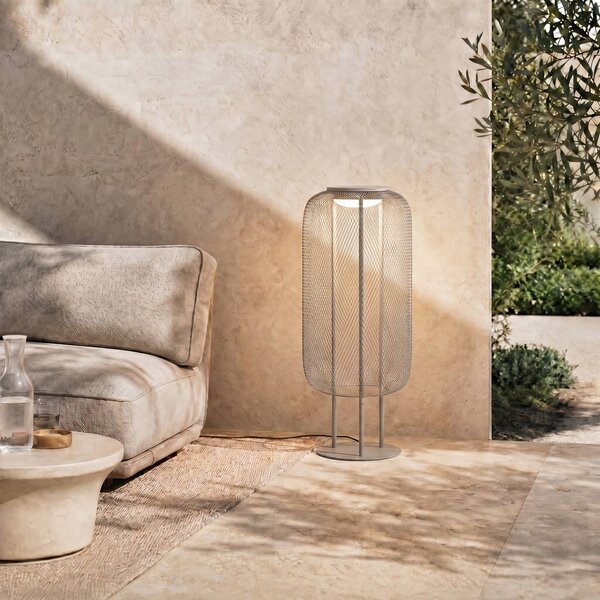 LED stojacia lampa Lucande Korvyn, kamennosivá, výška 80 cm, IP44, Hliník / sivá / zinok, kov, Dizajn