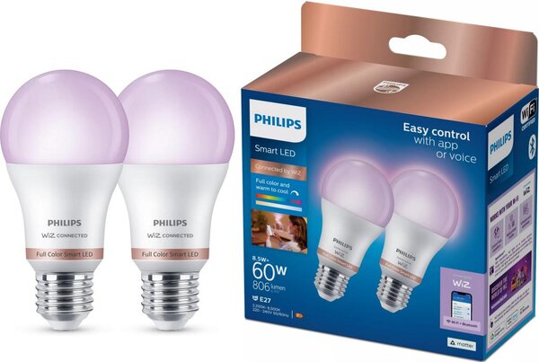 SADA 2x stmievateľné LED žiarovky Philips SMART A60 E27/8,5W/230V 2200-6500K