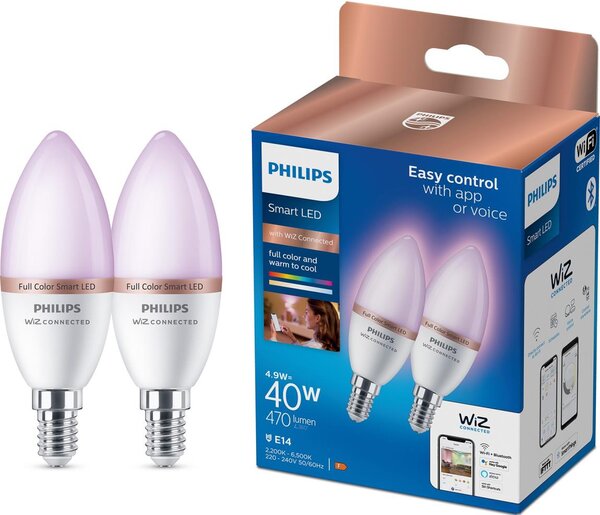 Sada 2x stmievateľných LED RGB žiaroviek Philips SMART C37 E14/4,9W/230V 2200-6500K