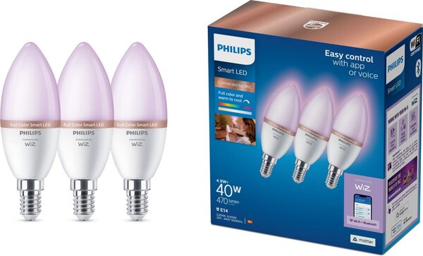 Sada 3 ks LED RGB stmievateľných žiaroviek Philips SMART C37 E14/4,9W/230V 2200-6500K