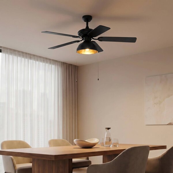 Lucande Stropný ventilátor s osvetlením Shamoian, tichý, Ø 130 cm, Čierna, Obývacia izba / jedáleň, kov, Vintage