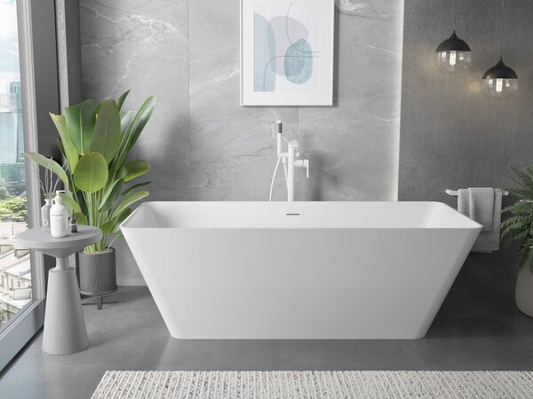 Mexen Velo Slim, voľne stojaca vaňa 170 × 75 cm, biela lesklá, biely prepad, 52811707500-20
