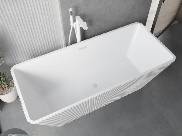 Mexen Tava, voľne stojaca ryhovaná vaňa 170 x 75 cm, biela lesklá, biely prepad, 52851707500-20