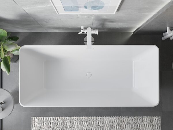 Mexen Velo Slim, voľne stojaca vaňa 170 × 75 cm, biela lesklá, biely prepad, 52811707500-20