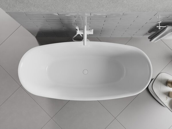 Mexen Luvo Slim, voľne stojaca vaňa 170 × 75 cm, biela-čierna, biely prepad, 52801707575-20