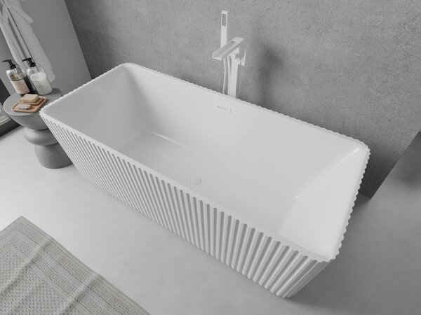 Mexen Nila, voľne stojaca ryhovaná vaňa 170 × 75 cm, biela lesklá, biely prepad, 52841708000-20