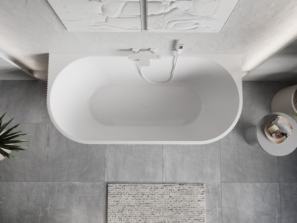 Mexen Oris, voľne stojaca ryhovaná vaňa 150 x 75 cm, biela lesklá, biely prepad, 52871507500-20