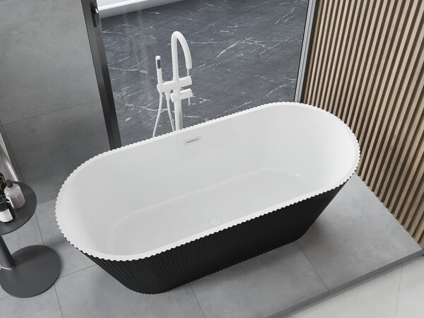 Mexen Yara, voľne stojaca ryhovaná vaňa 170 x 75 cm, biela-čierna, biely prepad, 52861707575-20