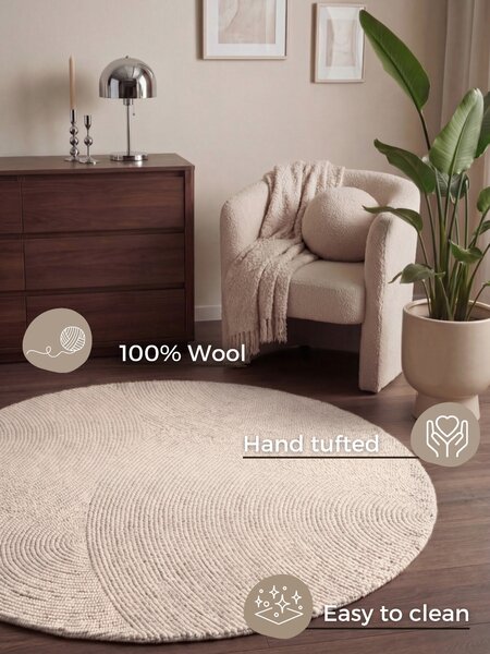 Hanse Home, Kusový koberec Calmio 106220 Natural White kruh, 120x120 (priemer) kruh, biela, obývacia izba