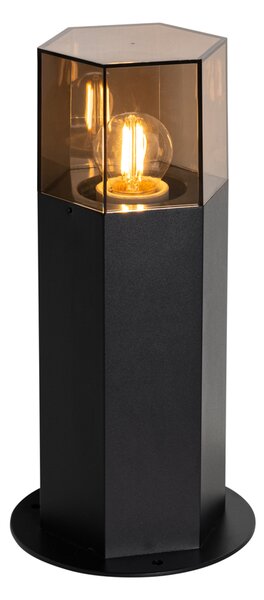 Vonkajšia stojaca lampa čierna s dymovým tienidlom šesťuholníkovým 30 cm - Denmark