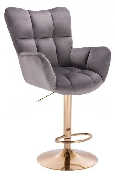 LuxuryForm DESIGN Barové kreslo AURORA VELUR na zlatom tanieri - tmavo šedé