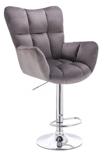 LuxuryForm DESIGN Barové kreslo AURORA VELUR na striebornom tanieri - tmavo šedé