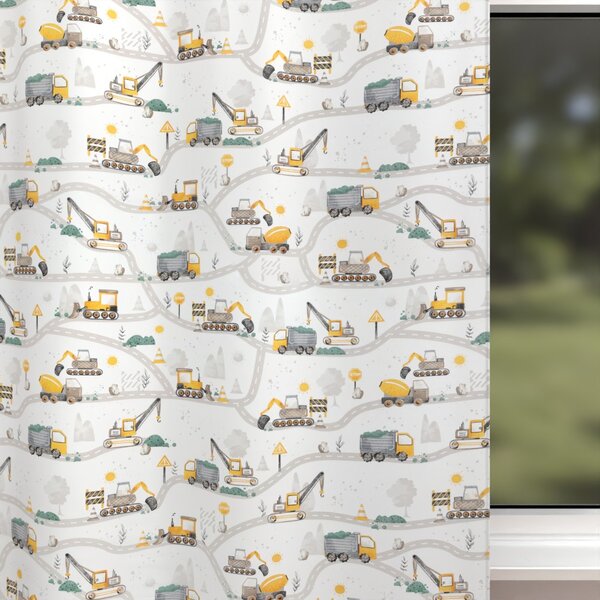 Biante Detský bavlnený záves Sandra SA-756 Žlto-zelené autá a bagre na bielom 150x160 cm