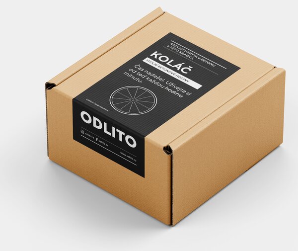 ODLITO Stolné betónové hodiny Koláč – grafit (čierna) – 10,5 cm – svetlé ručičky