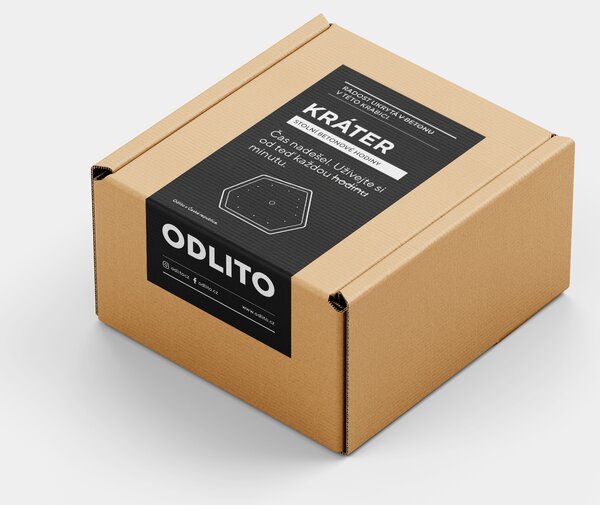 ODLITO Stolové betónové hodiny Kráter – prírodná – 13,5 cm – čierne ručičky