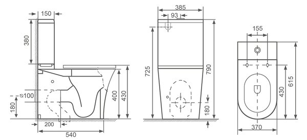 Bruckner Bruckner, DARIO RIMLESS WC kombi misa s nádržkou, spodný/zadný odpad, biela, 201.437.4