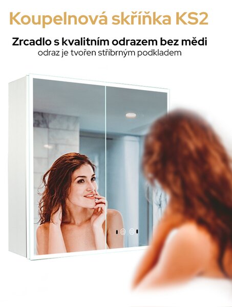 Bezdoteku Kúpeľňová skrinka dvojdverová so zrkadlom a LED osvetlením KS2