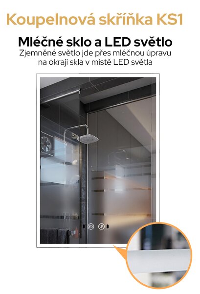 Bezdoteku Kúpeľňová skrinka jednodverová so zrkadlom a LED osvetlením KS1