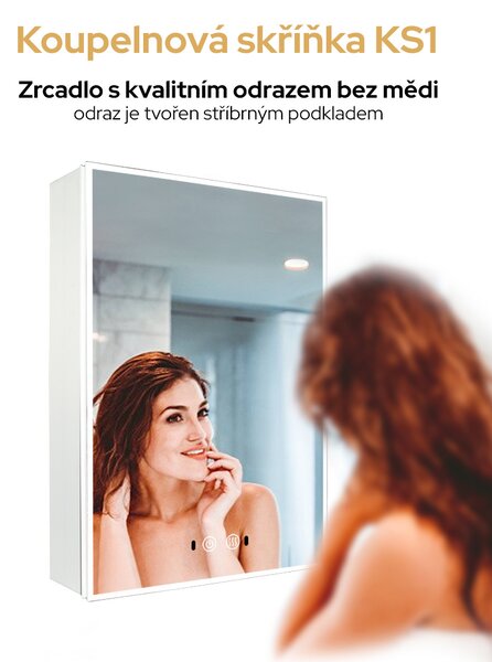 Bezdoteku Kúpeľňová skrinka jednodverová so zrkadlom a LED osvetlením KS1