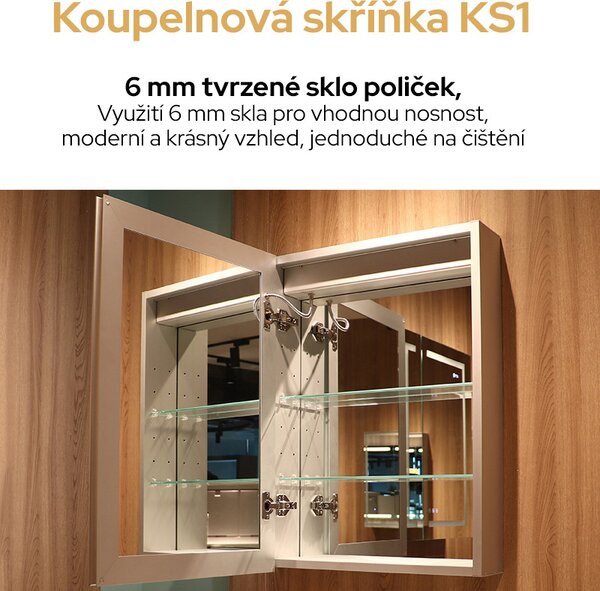 Bezdoteku Kúpeľňová skrinka jednodverová so zrkadlom a LED osvetlením KS1