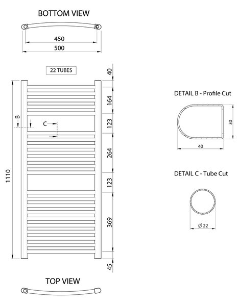 Aqualine Aqualine, ALYA vykurovacie teleso oblé 500x1110mm, chróm, LLC201