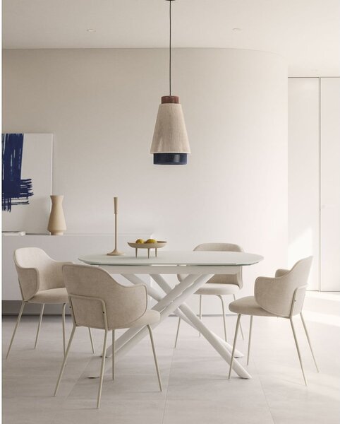 Biely rozkladací jedálenský stôl so sklenenou doskou 100x130 cm Yodalia – Kave Home