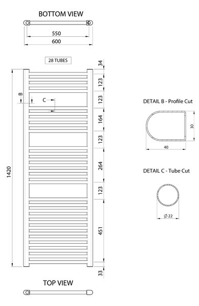 Aqualine Aqualine, ALYA vykurovacie teleso rovné 600x1420mm, chróm, LLR105