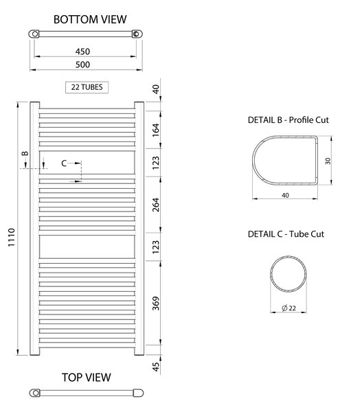 Aqualine Aqualine, ALYA vykurovacie teleso rovné 500x1110 mm, chróm, LLR102