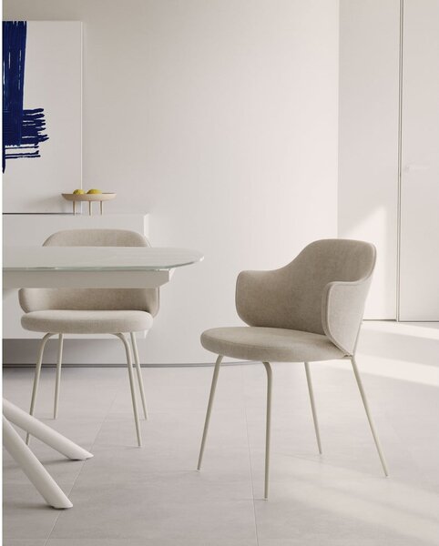 Biely rozkladací jedálenský stôl so sklenenou doskou 100x130 cm Yodalia – Kave Home