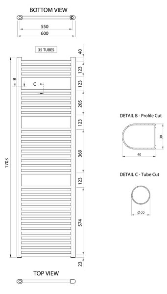 Aqualine Aqualine, ALYA vykurovacie teleso rovné 600x1703mm, chróm, LLR106