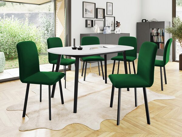 Mirjan24 Jedálensky set Zerimo S 150x80 so 6 stoličkami Lekoz, Farby:: Amor Velvet 4321, Farby:: biela / čierna 5903211306716