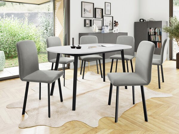 Mirjan24 Jedálensky set Zerimo S 150x80 so 6 stoličkami Lekoz, Farby:: Amor Velvet 4321, Farby:: biela / čierna 5903211306716