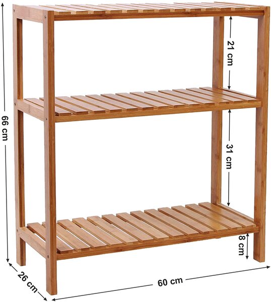 SONGMICS Bambusový regál 3 police prírodný 60x66 cm