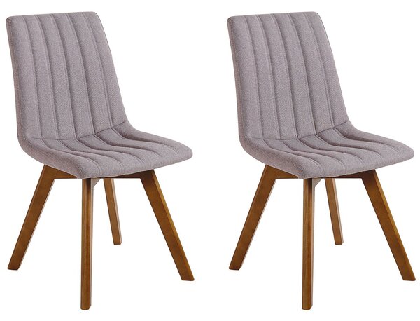 Sada 2 jedálenských stoličiek sivých taupe polyesterovej látky tmavé drevené nohy vertikálne prešívanie retro štýl
