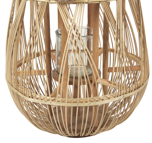 Lampáš svetlé bambusové drevo 56 cm izbový vonkajší so skleneným držiakom na sviečku škandinávsky boho