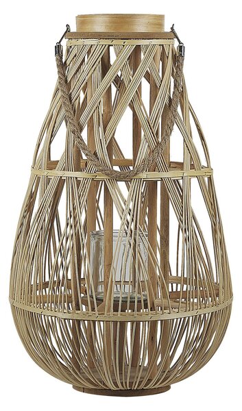 Lampáš svetlé bambusové drevo 56 cm izbový vonkajší so skleneným držiakom na sviečku škandinávsky boho
