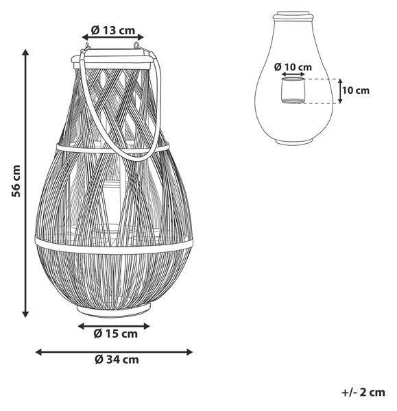 Lampáš čierny bambusové drevo 56 cm izbový vonkajší so skleneným držiakom na sviečku škandinávsky boho